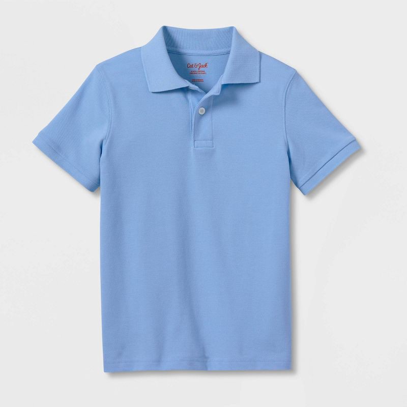 slide 1 of 3, Boys' Short Sleeve Pique Uniform Polo Shirt - Cat & Jack™ Light Blue M: School Uniform Boys,, 1 ct