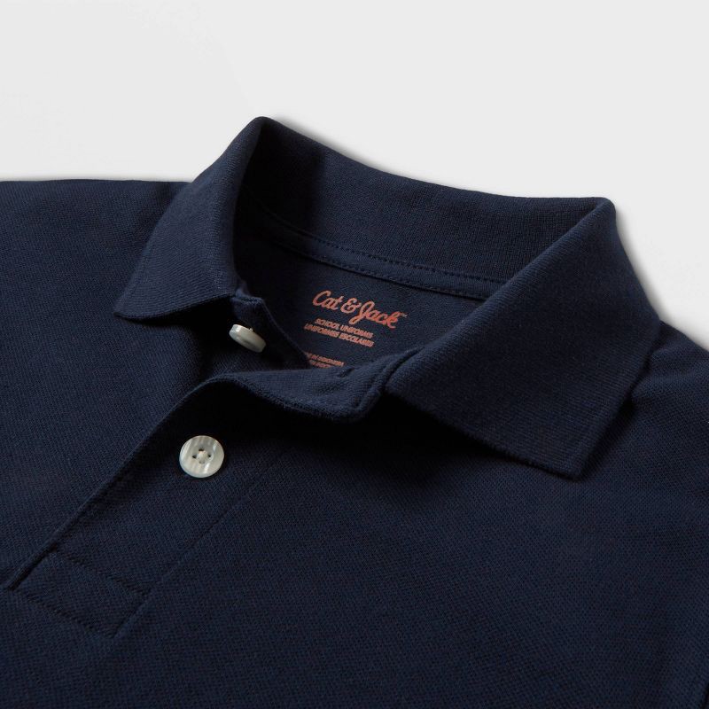 slide 3 of 3, Boys' Short Sleeve Pique Uniform Polo Shirt - Cat & Jack™ Navy S, 1 ct