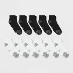 Women's Cushioned 10+1 Bonus Pack Ankle Athletic Socks - All In Motion™ White/Black 4-10