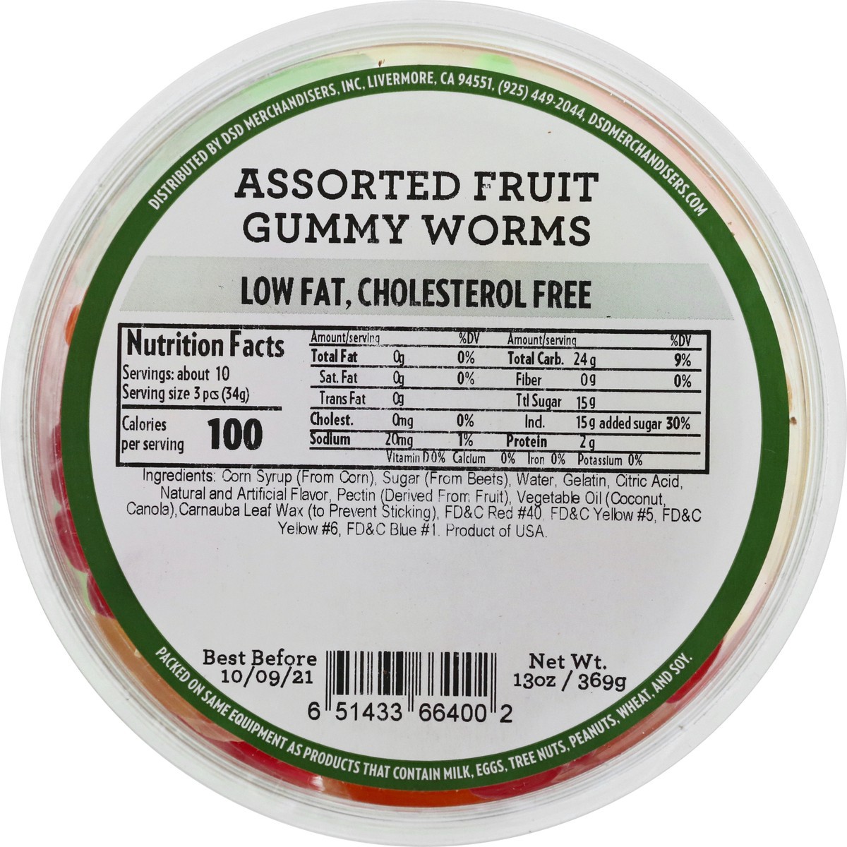 slide 7 of 9, DSD Merchandisers Assorted Fruit Gummy Worms, 13.0 oz