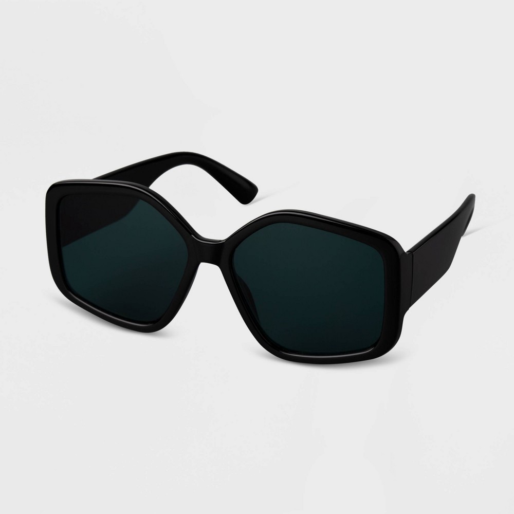 slide 2 of 2, Women's Oversized Angular Square Sunglasses - A New Day Black, 1 ct
