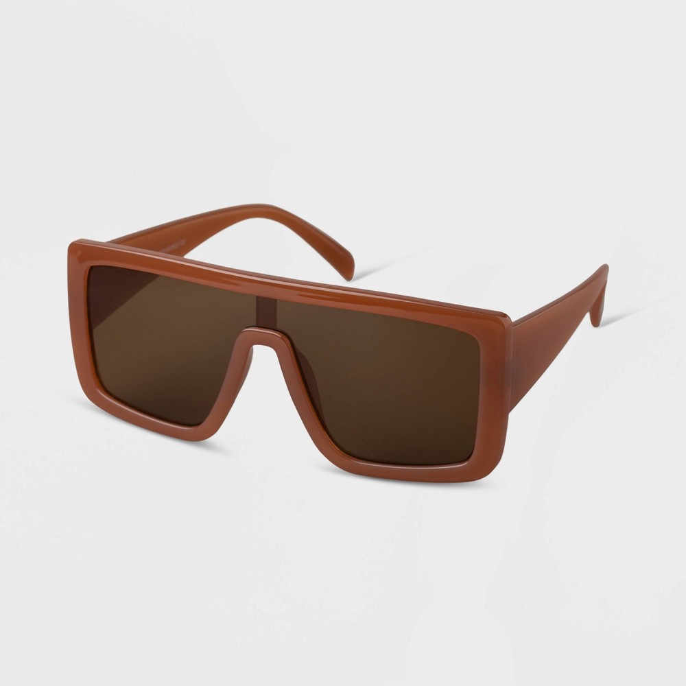 slide 2 of 2, Women's Oversized Shield Sunglasses - A New Day Brown, 1 ct