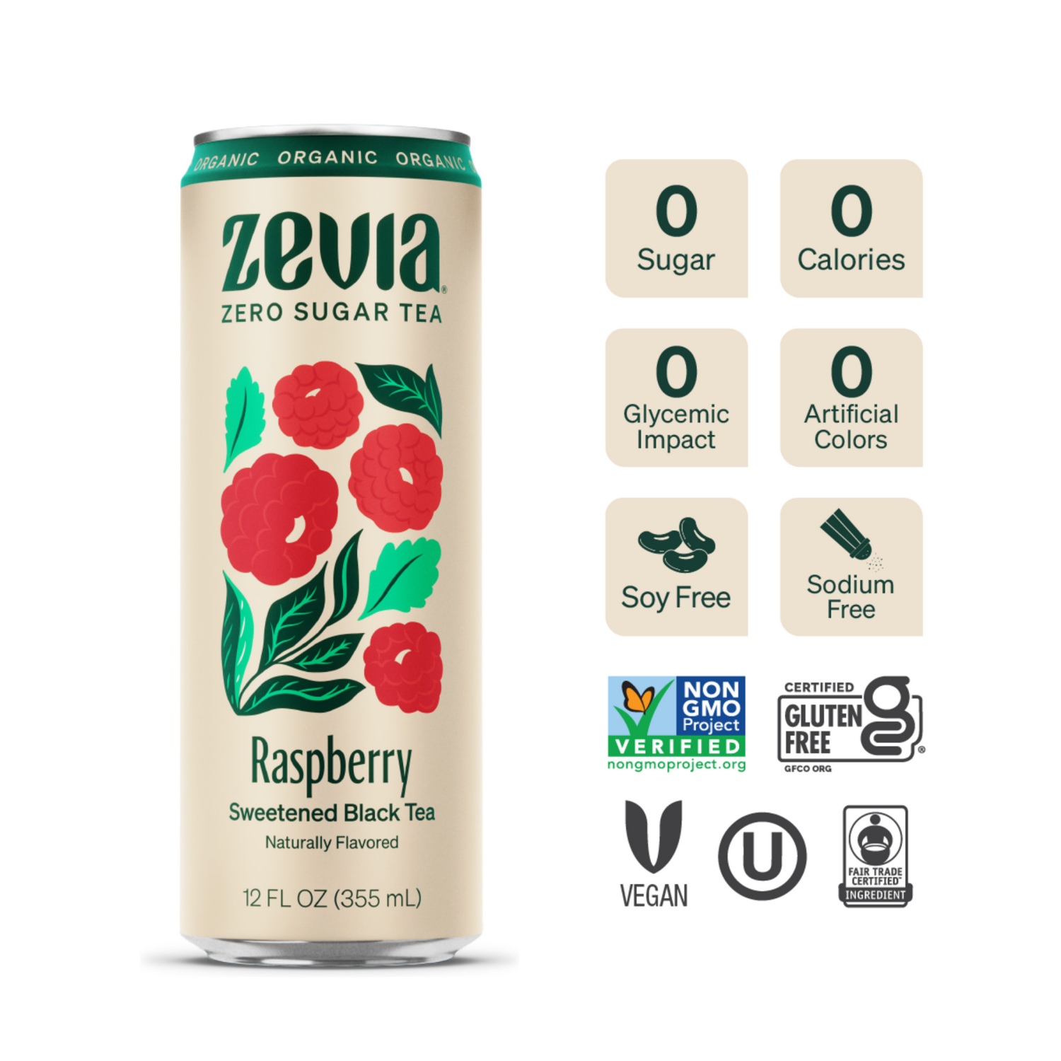 slide 2 of 3, Zevia Sweetened Organic Raspberry Black Tea - 12 fl oz, 12 fl oz
