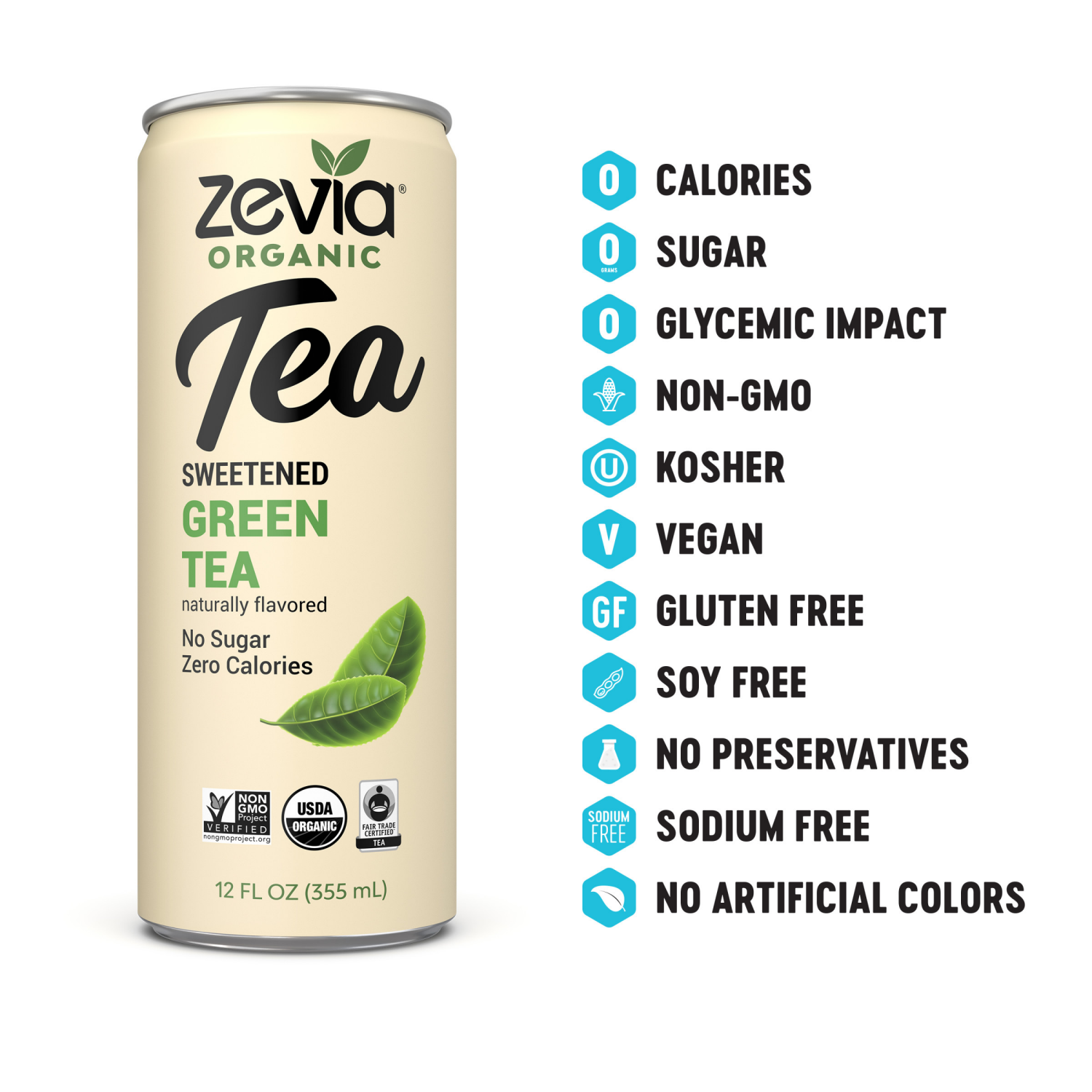 slide 2 of 2, Zevia Organic Sweetened Green Tea - 12 oz, 12 oz