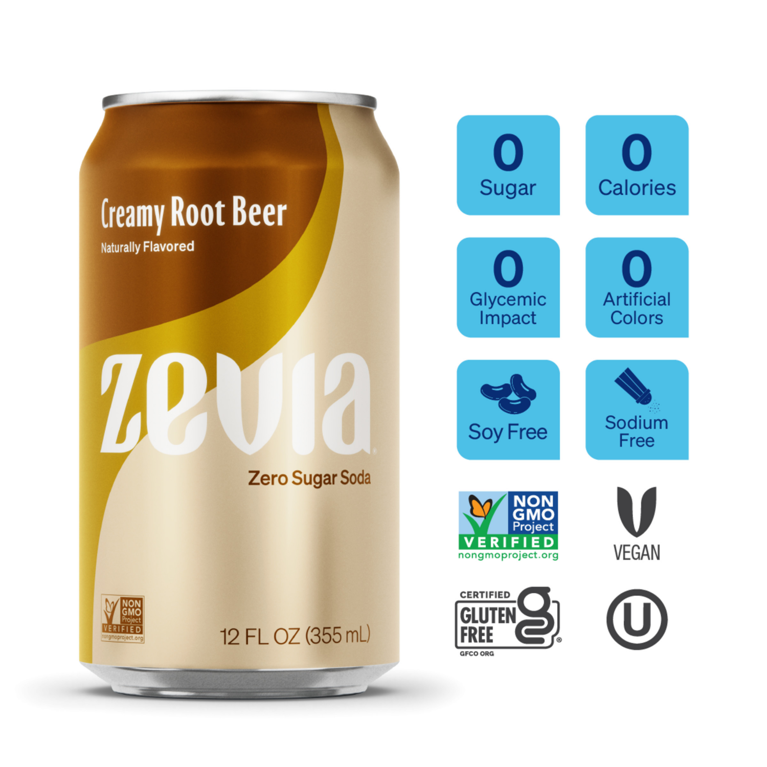 slide 3 of 5, Zevia Zero Sugar Creamy Root Beer Soda 6 - 12 fl oz Cans, 6 ct; 12 oz