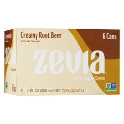 Zevia Zero Sugar Creamy Root Beer Soda 6 - 12 fl oz Cans