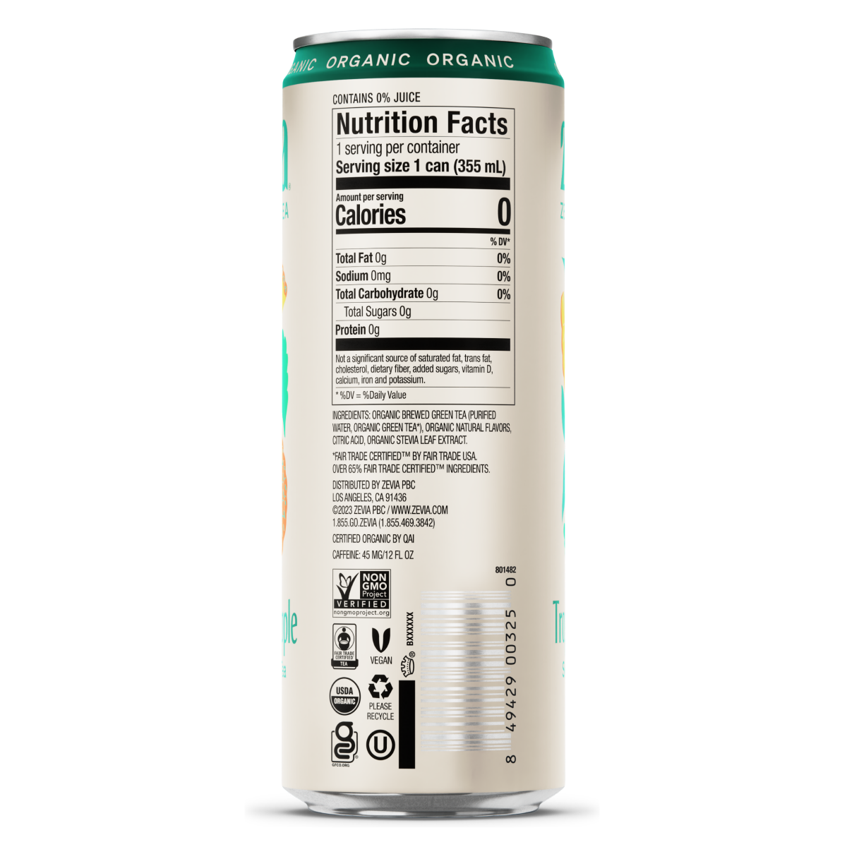 slide 2 of 2, Zevia Sweetened Organic Tropical Pineapple Green Tea 12 fl oz, 12 fl oz