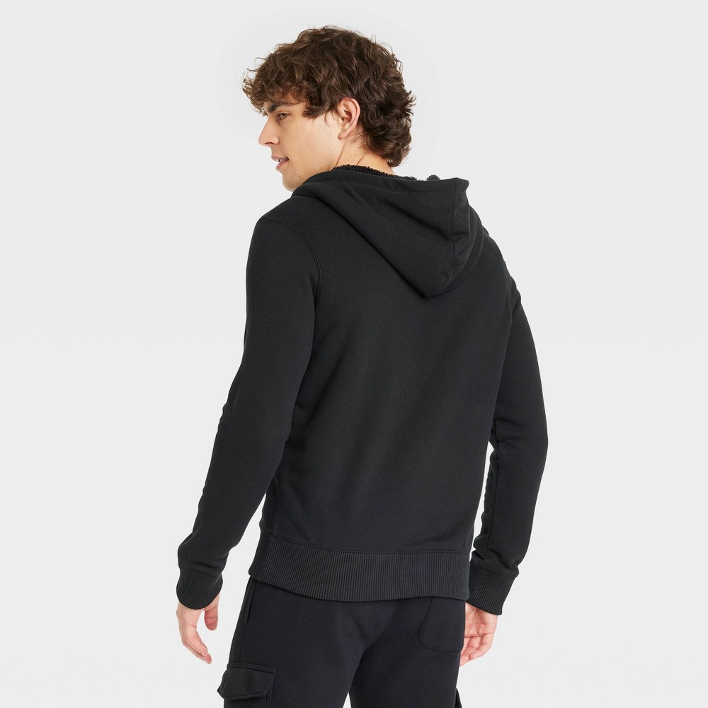 slide 3 of 3, Men's Sherpa Lined Zip-Up Hoodie - Goodfellow & Co Black L, 1 ct