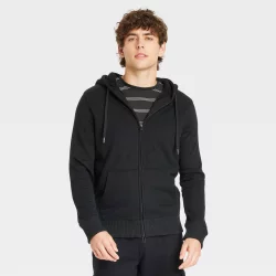 Men's Sherpa Lined Zip-Up Hoodie - Goodfellow & Co Black L