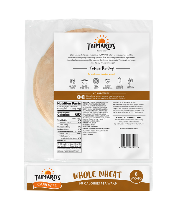 slide 4 of 5, Tumaro's Carb Wise Whole Wheat Wraps 8 Each, 8 ct