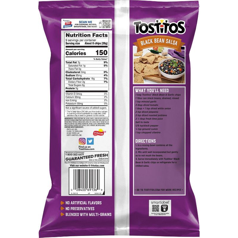 slide 2 of 3, Tostitos Black Bean and Garlic Tortilla Chips - 9oz, 9 oz