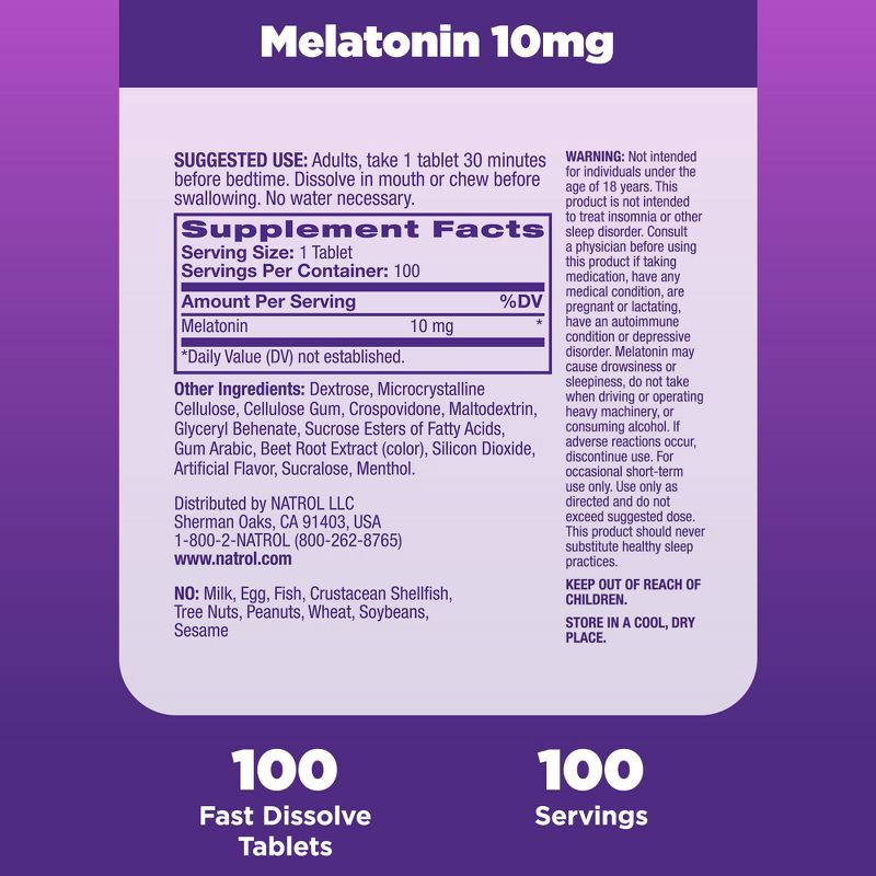 slide 7 of 10, Natrol Melatonin 10mg Maximum Strength Fast Dissolve Sleep Aid Tablets - Strawberry - 100ct, 10mg, 100 ct