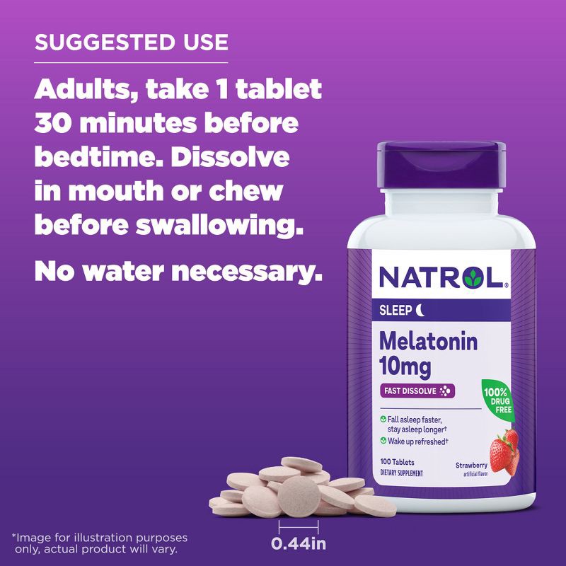 slide 8 of 10, Natrol Melatonin 10mg Maximum Strength Fast Dissolve Sleep Aid Tablets - Strawberry - 100ct, 10mg, 100 ct