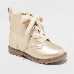 Toddler Girls' Giovanna Metallic Lace-Up Zipper Combat Boots - Cat & Jack Rose Gold 12