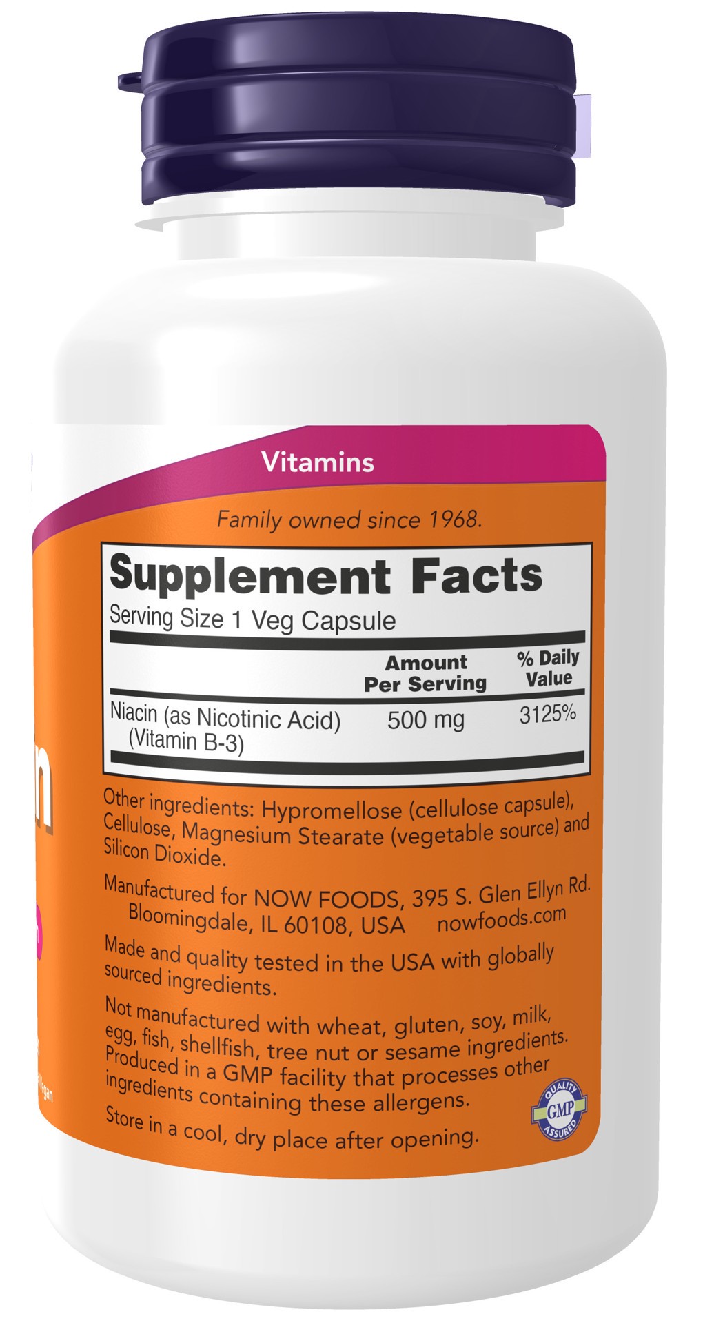 slide 3 of 4, NOW Niacin 500 mg - 100 Veg Capsules, 100 ct