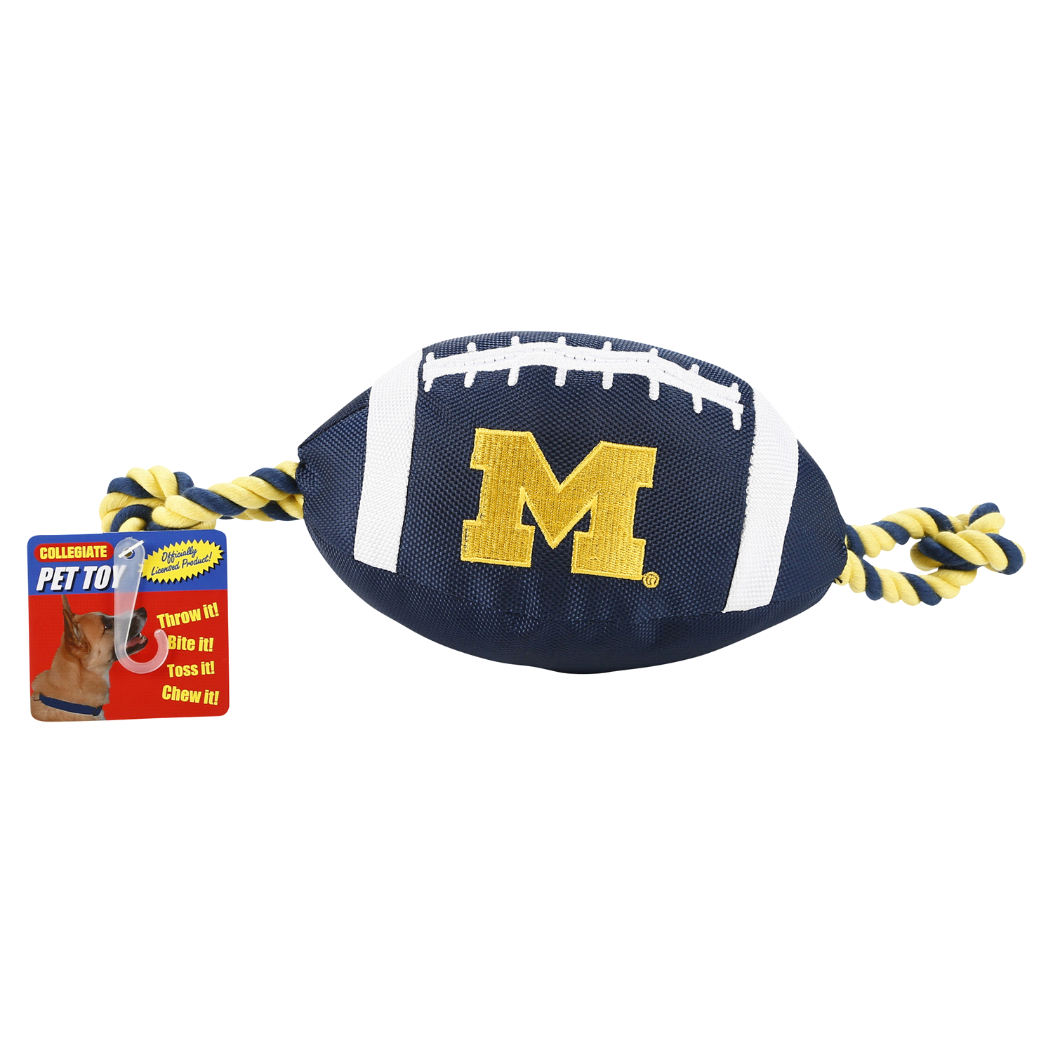 slide 1 of 1, NCAA Michigan Wolverines Nylon Football Dog Toy, One Size