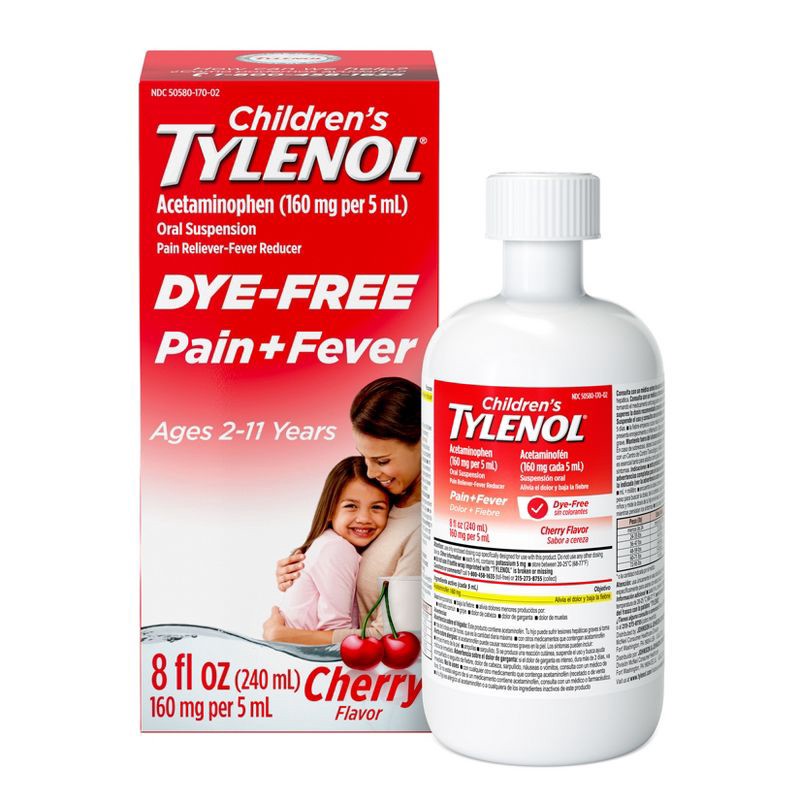 slide 1 of 11, Tylenol Children's Acetaminophen Dye-Free Pain Relieving Liquid - Cherry - 8 fl oz: 160mg Strength, Oral Use, 8 fl oz, 160mg