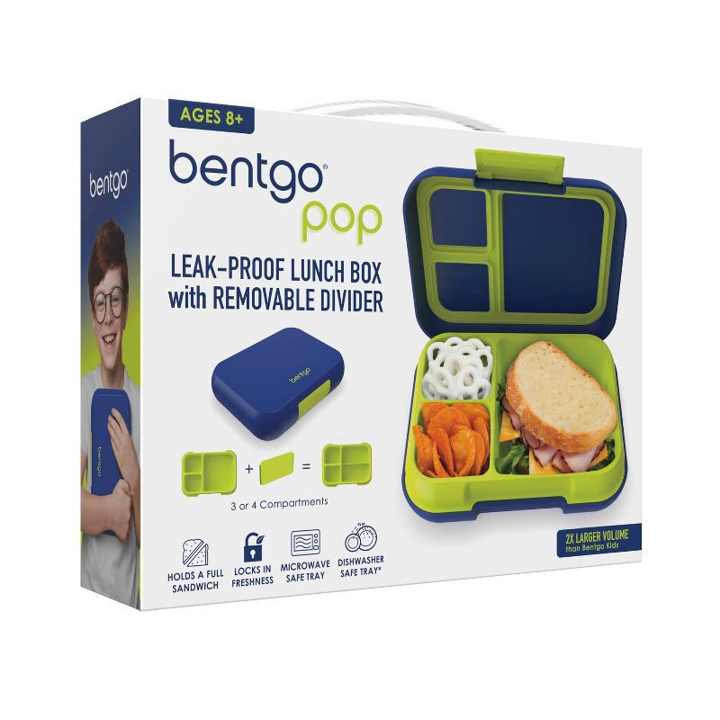 slide 7 of 7, Bentgo Pop Leakproof Bento-Style Lunch Box with Removable Divider-3.4 Cup - Navy Blue/Chartreuse, 1 ct