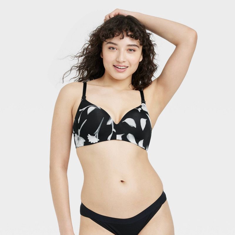 Women's Floral Print Wirefree Nursing Bra - Auden Black and White 36DD 1 ct