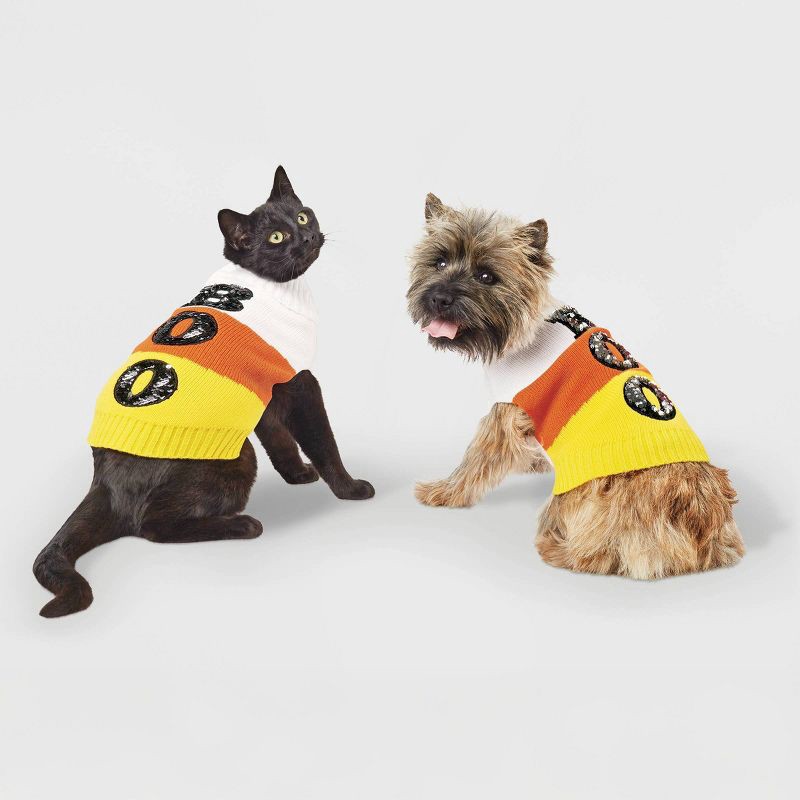 slide 1 of 4, Candy Corn Boo Halloween Dog and Cat Sweater - XS - Boots & Barkley™, 1 ct