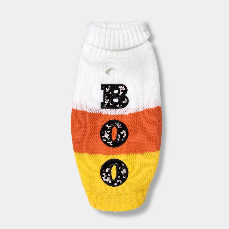 slide 2 of 5, Candy Corn Boo Halloween Dog and Cat Sweater - S - Boots & Barkley™, 1 ct
