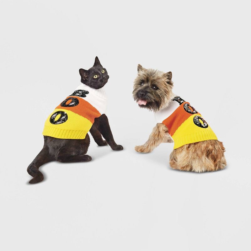 slide 5 of 5, Candy Corn Boo Halloween Dog and Cat Sweater - S - Boots & Barkley™, 1 ct
