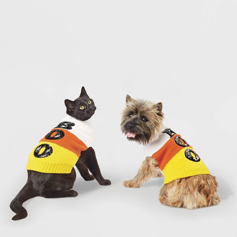 slide 1 of 5, Candy Corn Boo Halloween Dog and Cat Sweater - S - Boots & Barkley™, 1 ct