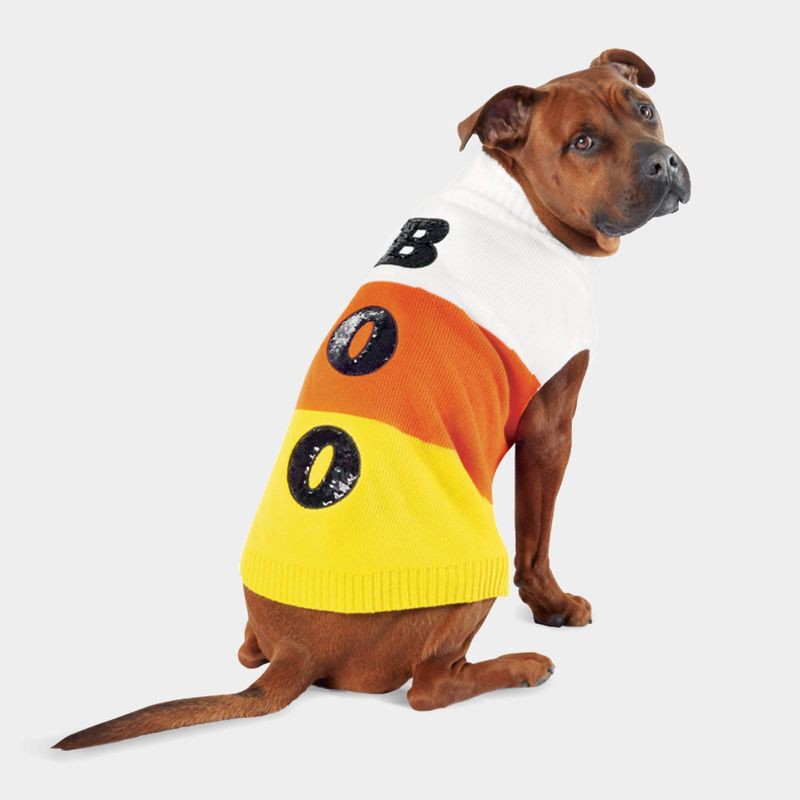 slide 1 of 4, Candy Corn Boo Halloween Dog Sweater - M - Boots & Barkley™, MED