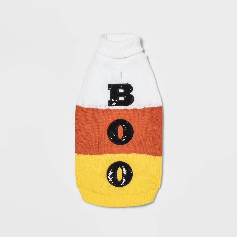 slide 2 of 5, Candy Corn Boo Halloween Dog Sweater - L - Boots & Barkley™, 1 ct
