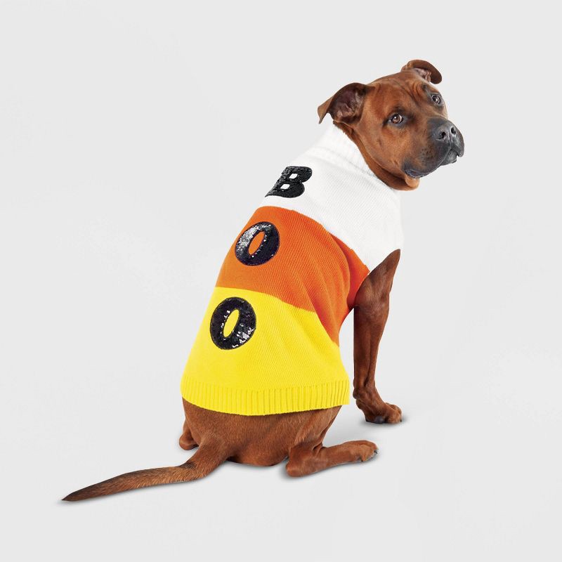 slide 5 of 5, Candy Corn Boo Halloween Dog Sweater - L - Boots & Barkley™, 1 ct