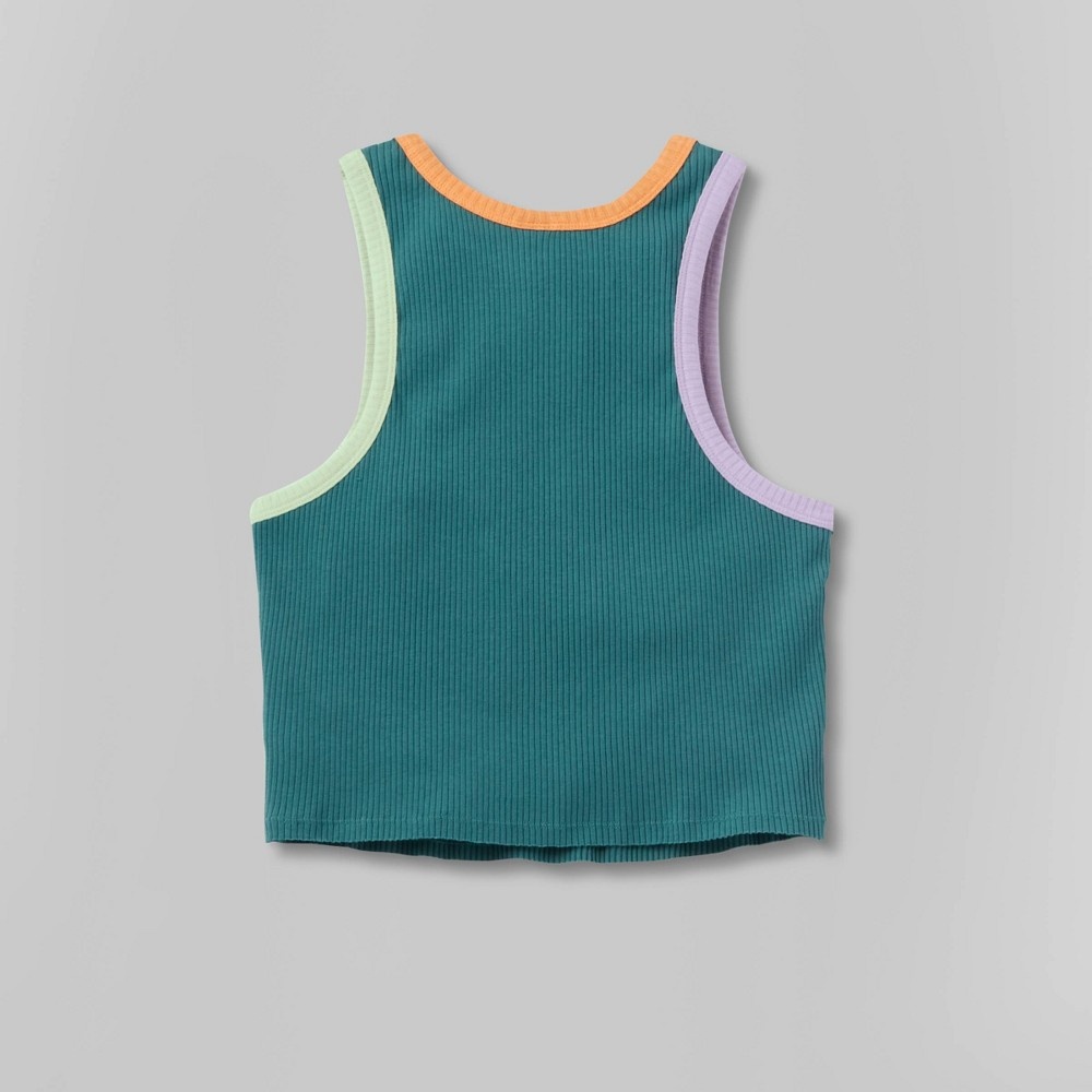 Racer Front Tank Top - Wild Fable Green Colorblock L 1 ct
