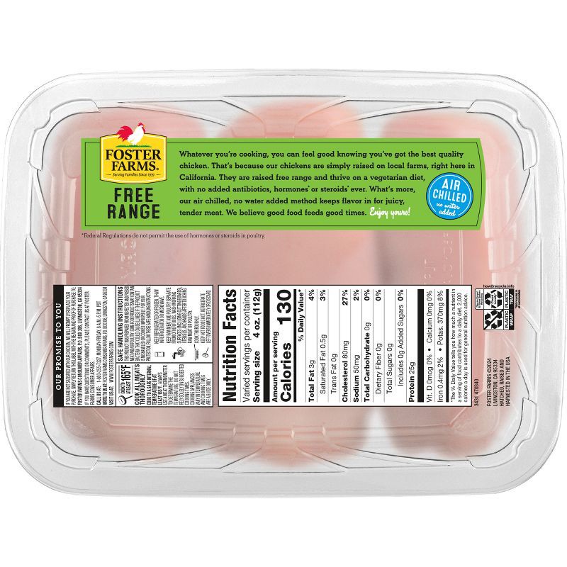 slide 10 of 10, Foster Farms No Antibiotics Ever Boneless Skinless Chicken Breasts - 1.25-2.5lbs - price per lb, per lb