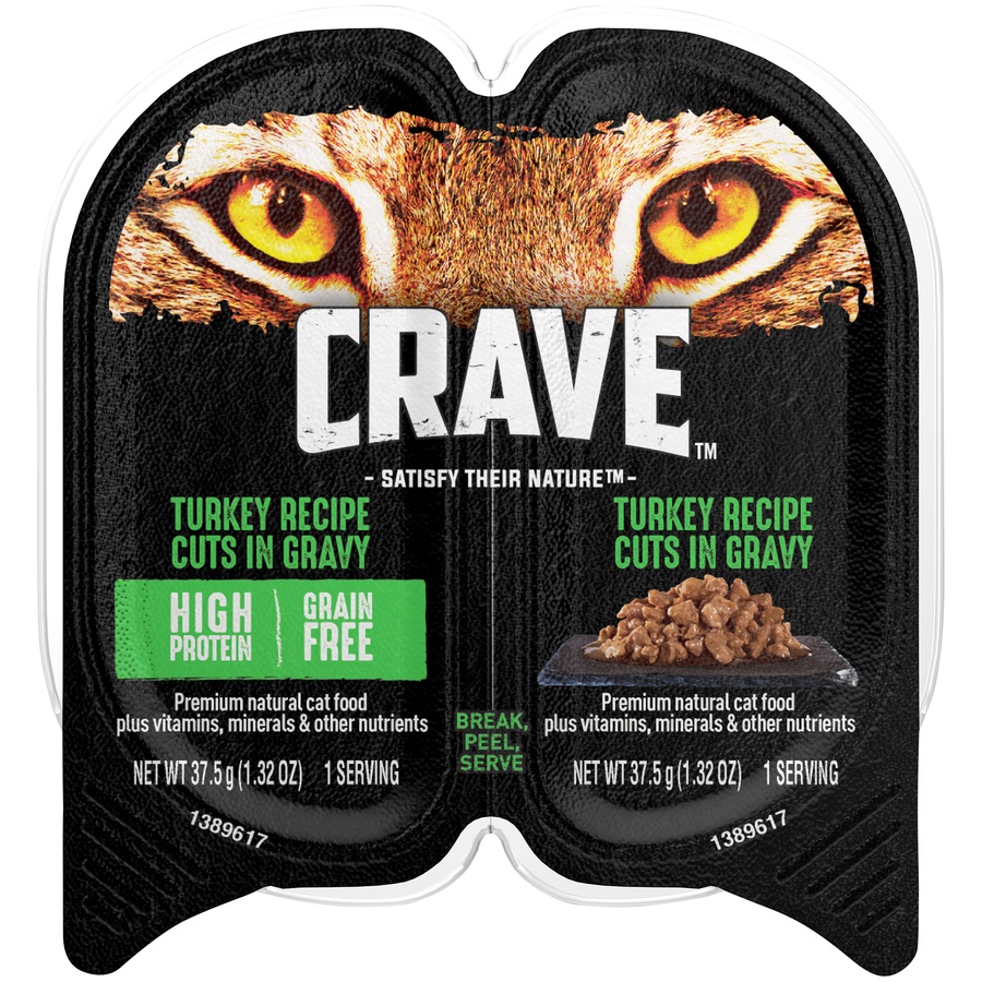 slide 1 of 1, CRAVE Adult Wet Cat Food, Turkey Recipe Cuts in Gravy Twin-Pack Tray, 2.6 oz