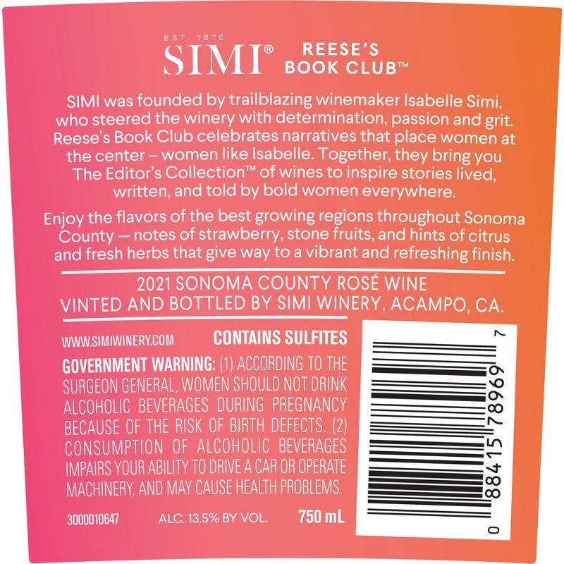 slide 11 of 11, SIMI The Editor's Collection Reese's Book Club Sonoma County Rose Wine - 750ml Bottle, 750 ml