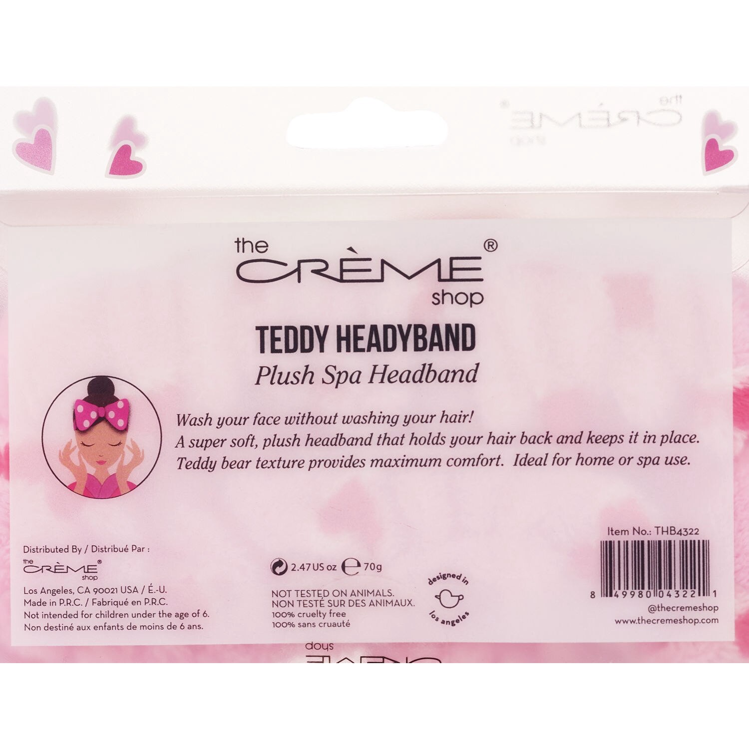 slide 2 of 2, Tcs Teddy Headband Pink Hearts, 1 ct