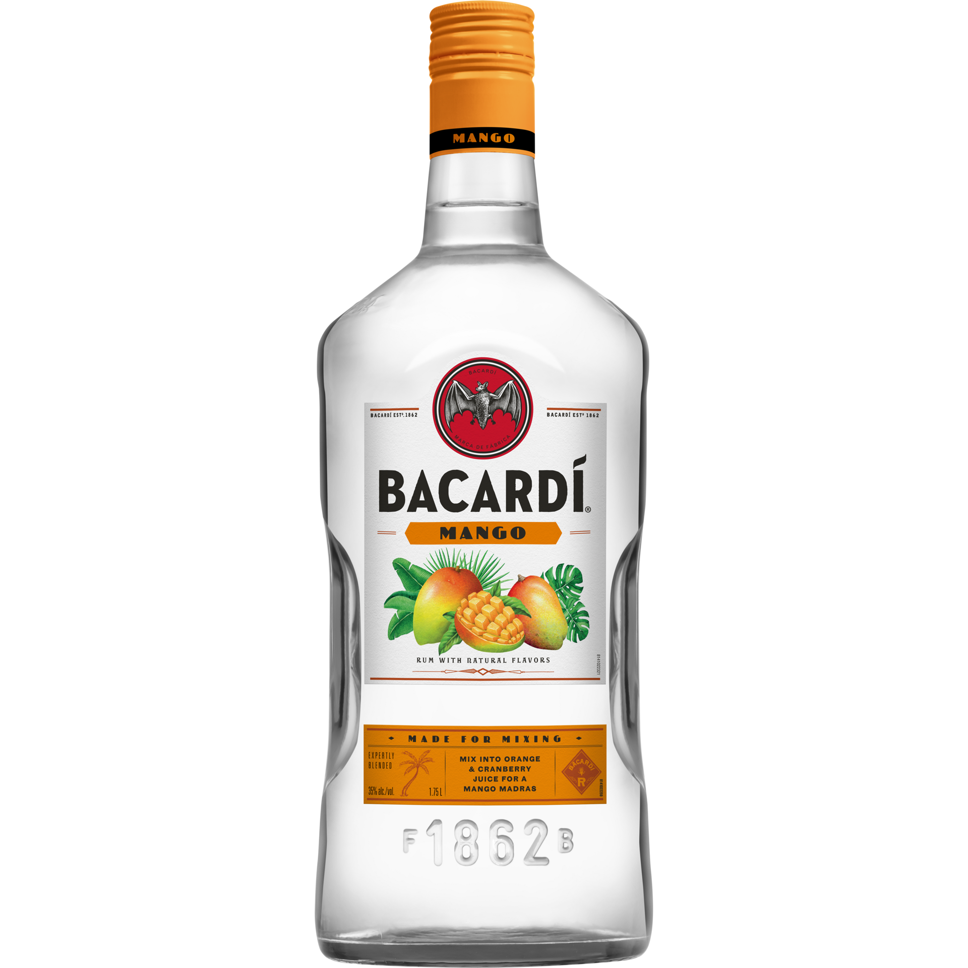 slide 1 of 2, Bacardí Bacardi Mango Rum, Gluten Free 35% 175Cl/1.75L, 1.75 liter