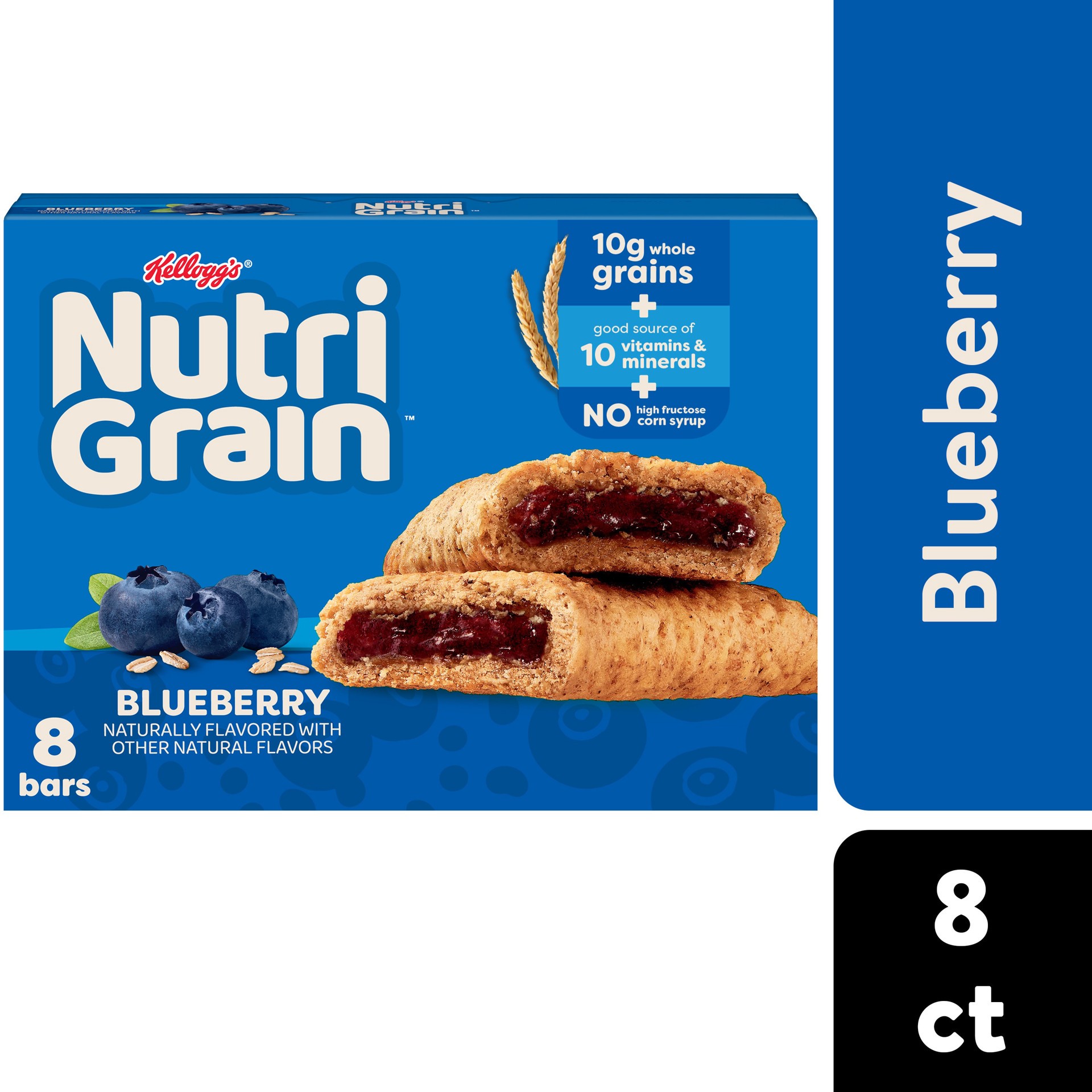 slide 1 of 5, Nutri-Grain Breakfast Bars, Made with 10g Whole Grains, Snack Bars, Blueberry, 10.4oz Box, 8 Bars, 10.4 oz