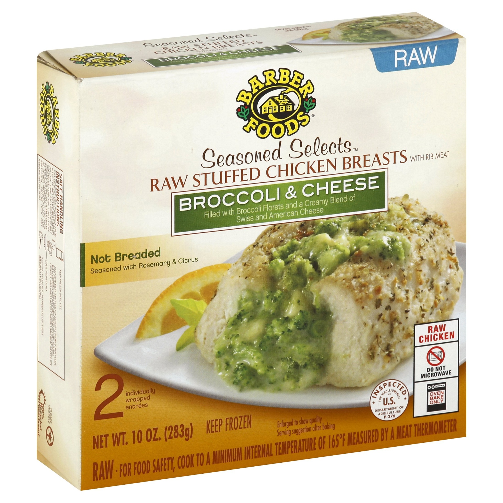 slide 1 of 1, Barber Foods Seasoned Selects Raw Stuffed Chicken Breasts Broccoli & Cheese, 2 ct; 10 oz