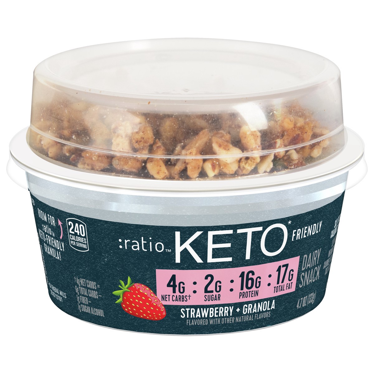 slide 6 of 9, :ratio Yogurt Cultured Dairy Snack, Strawberry With Granola, 2g Sugar, Keto Friendly, 4.7 oz, 4.7 oz