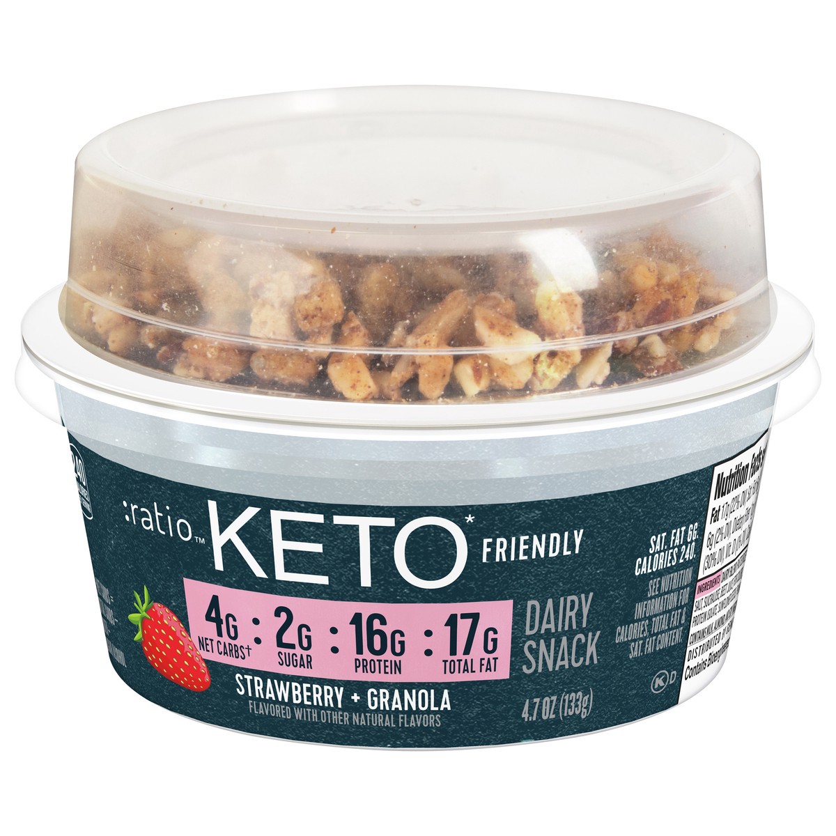 slide 9 of 9, :ratio Yogurt Cultured Dairy Snack, Strawberry With Granola, 2g Sugar, Keto Friendly, 4.7 oz, 4.7 oz