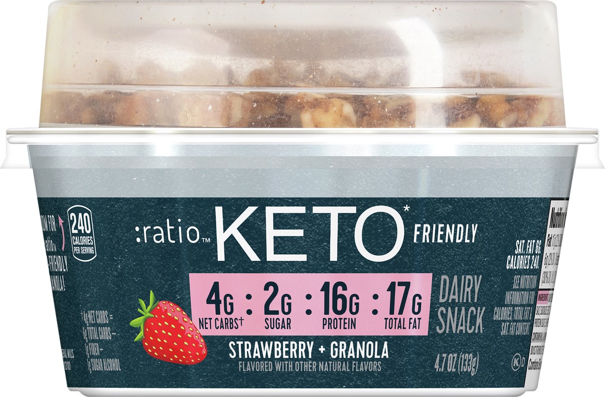 slide 4 of 9, :ratio Yogurt Cultured Dairy Snack, Strawberry With Granola, 2g Sugar, Keto Friendly, 4.7 oz, 4.7 oz