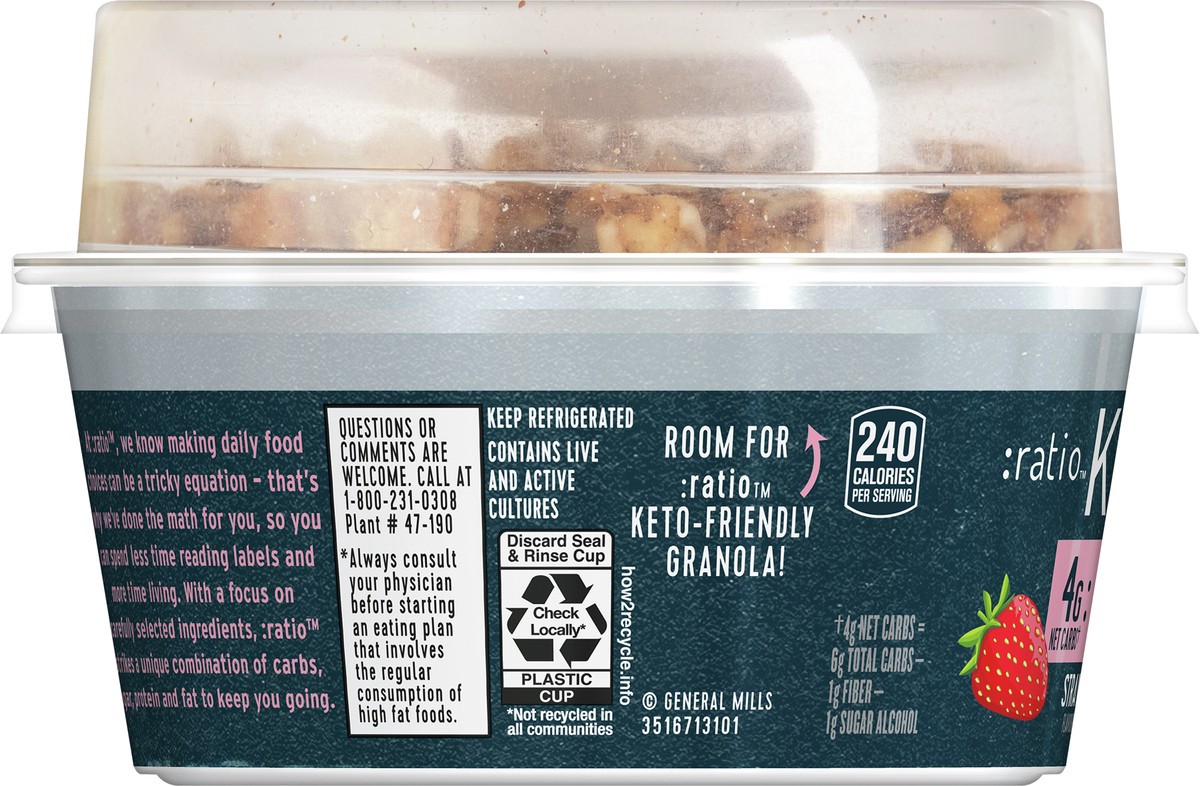 slide 5 of 9, :ratio Yogurt Cultured Dairy Snack, Strawberry With Granola, 2g Sugar, Keto Friendly, 4.7 oz, 4.7 oz