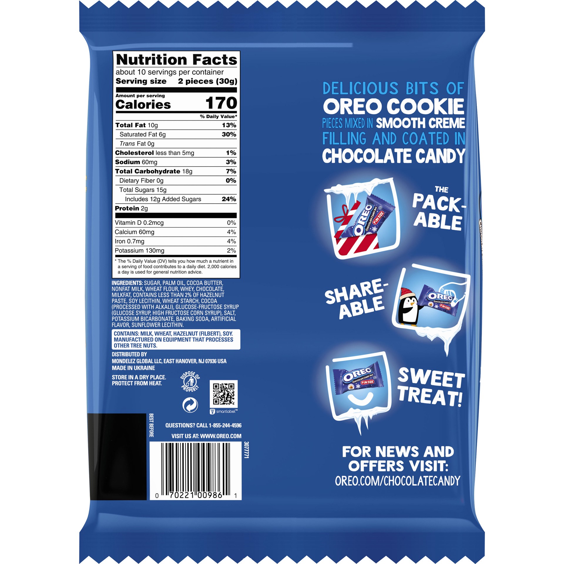 slide 4 of 5, Milka Oreo Chocolate Mini Bar, 1 bag (10.2oz), 0.68 lb