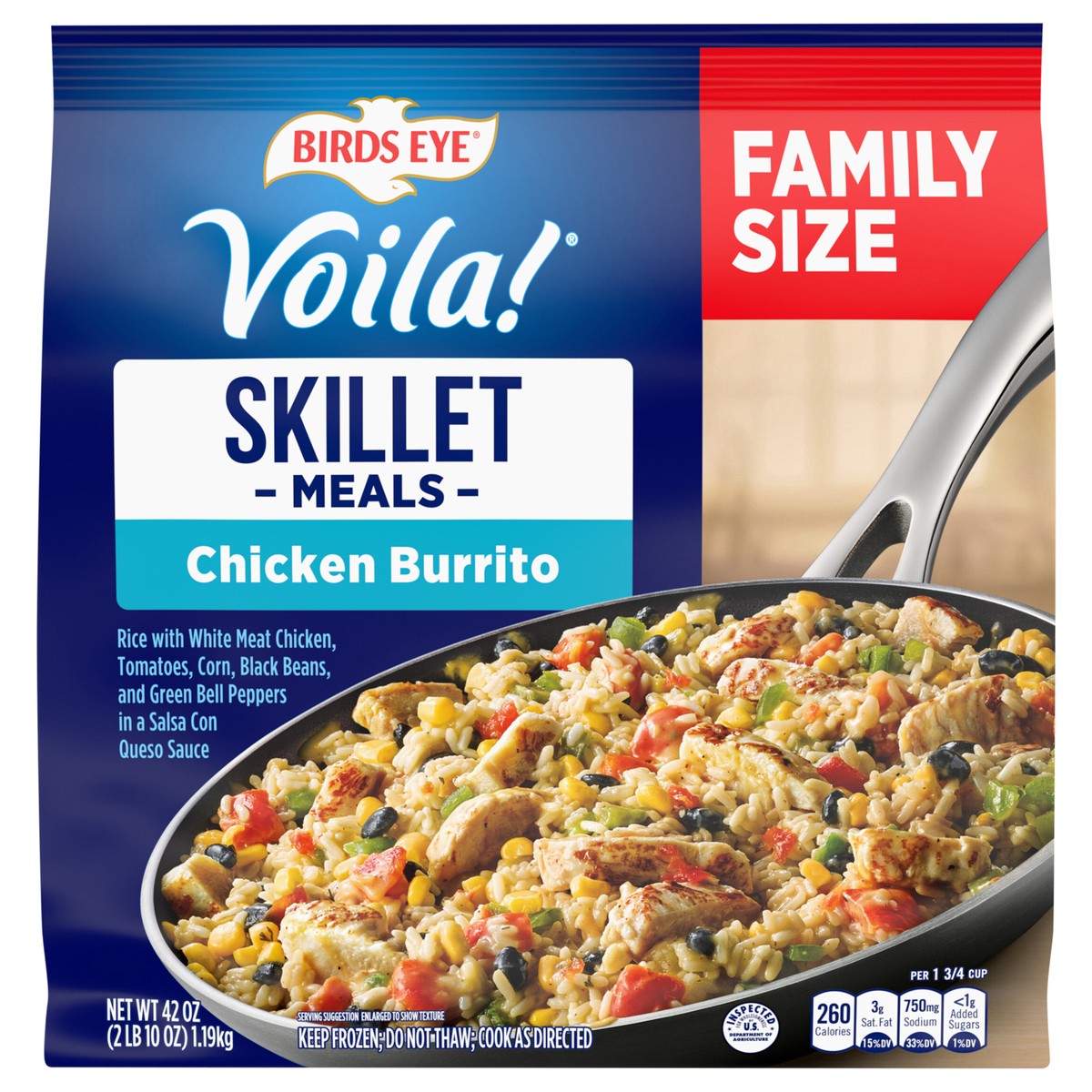 slide 1 of 8, Birds Eye Voila! Family Size Chicken Burrito Skillet Frozen Meal, 42 oz. Bag, 42 oz