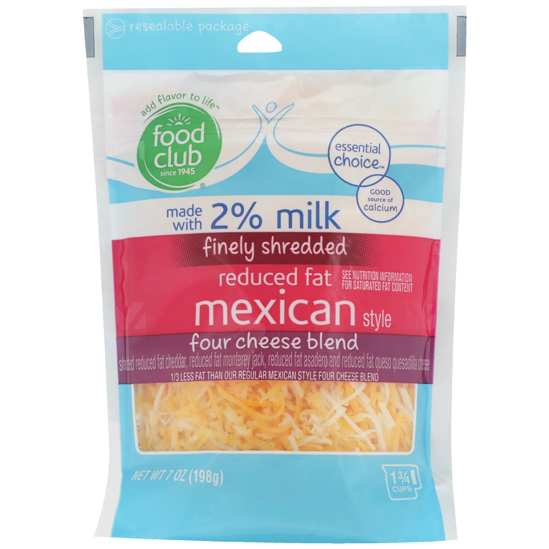 slide 1 of 6, Food Club Reduced Fat 2% Milk Mexican Style Finely Shredded Cheese, 7 oz