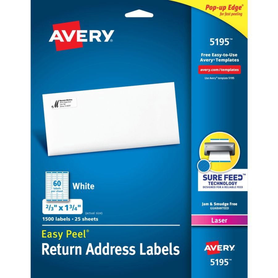 slide 5 of 9, Avery 2/3 x 1-3/4 Laser Easy Peel Address Labels - White, 1500 ct