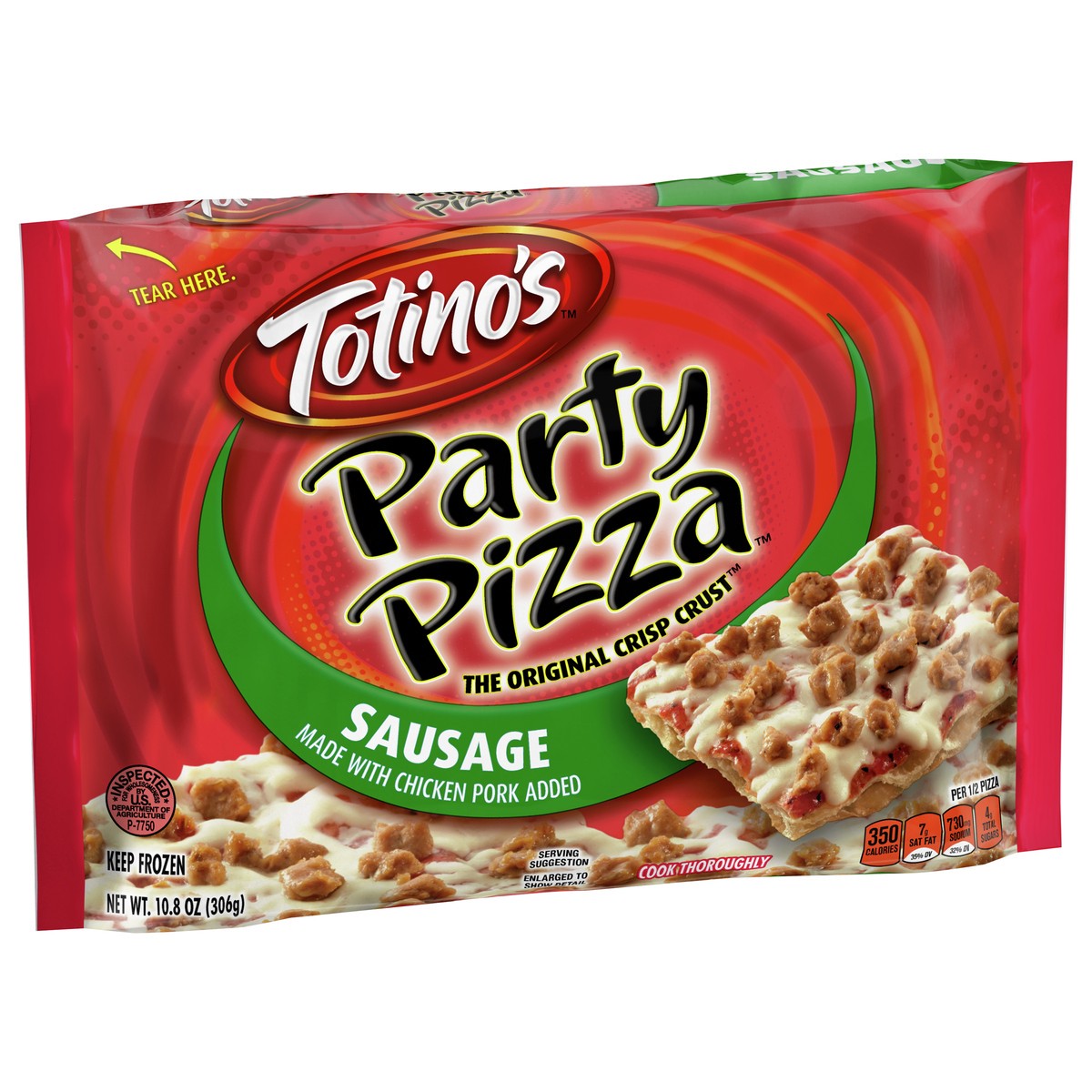 slide 8 of 9, Totino's Party Pizza, Sausage, Frozen Snacks, 2 Servings, 1 ct, 10.8 oz