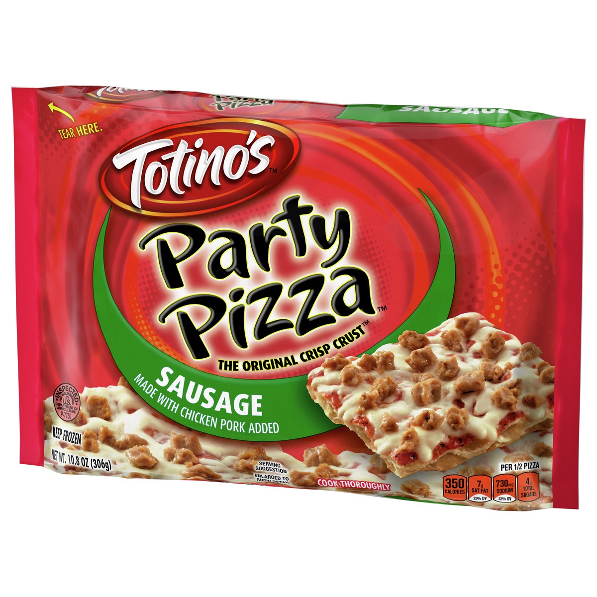 slide 6 of 9, Totino's Party Pizza, Sausage, Frozen Snacks, 2 Servings, 1 ct, 10.8 oz