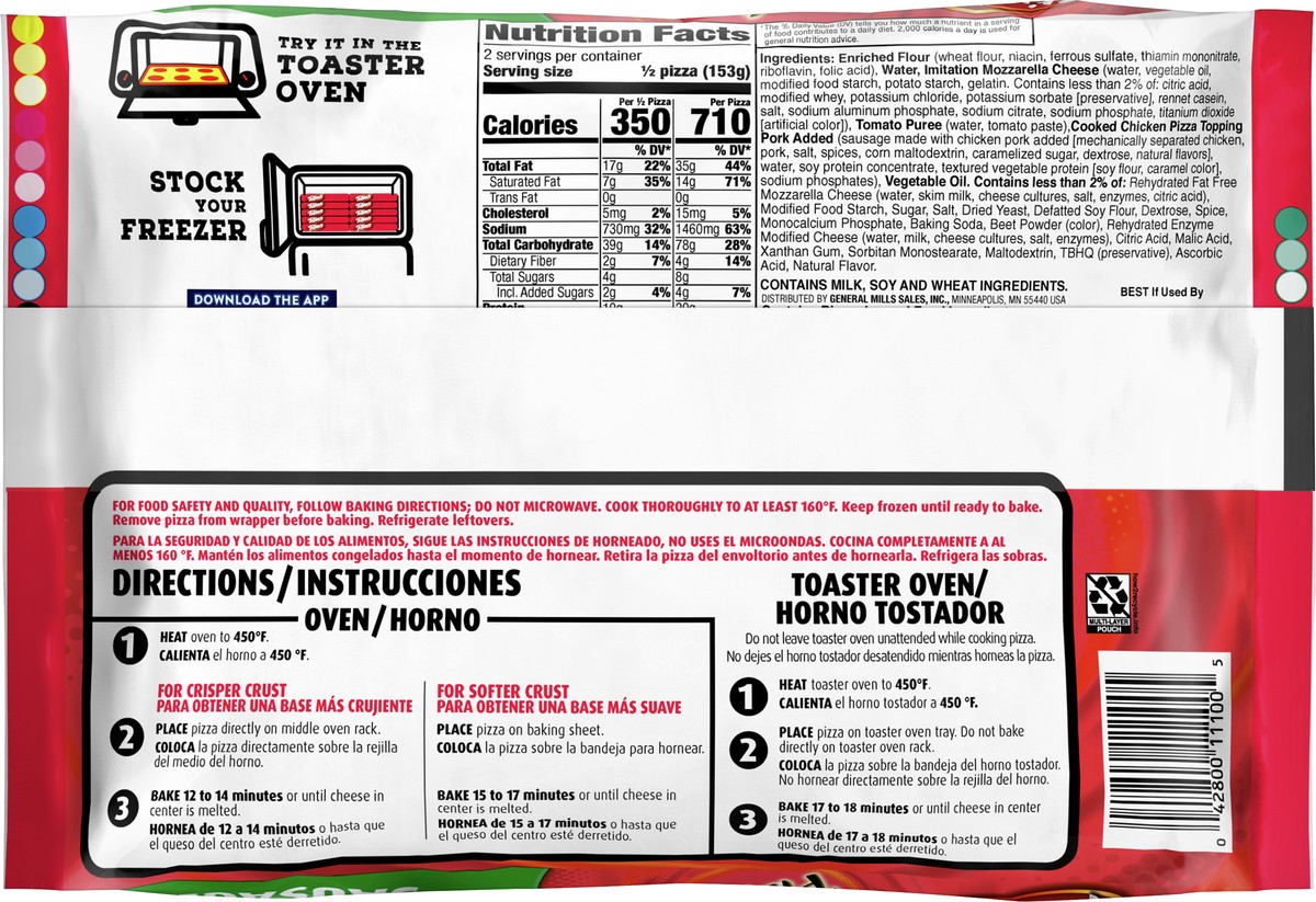 slide 7 of 9, Totino's Party Pizza, Sausage, Frozen Snacks, 2 Servings, 1 ct, 10.8 oz