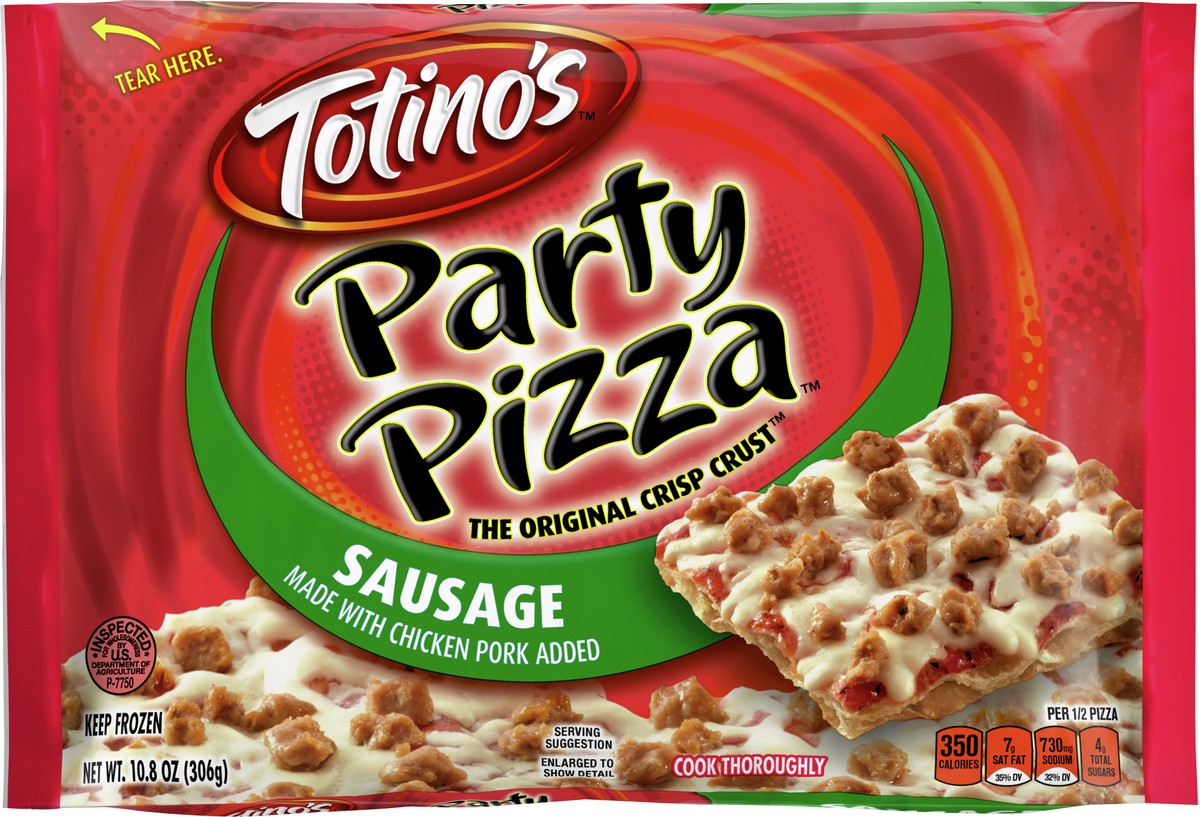 slide 4 of 9, Totino's Party Pizza, Sausage, Frozen Snacks, 2 Servings, 1 ct, 10.8 oz